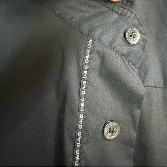 D & G Dolce & Gabbana Logo Cotton Trim Button Top Shirt Long Sleeve Black 54 - Picture 6 of 16